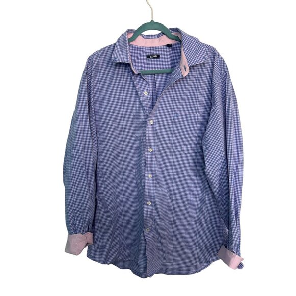 Izod Mens Long Sleeve Button-Down Shirt Blue & Pink Gingham Check XL - Picture 1 of 7